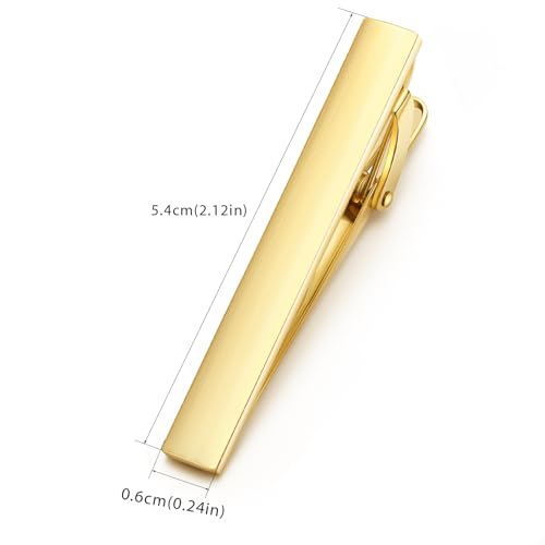 HONEY BEAR 2.12" Standard Tie Clip Bar 3-Piece Set for Men Wedding Business | Classic Minimalist, Steel-Plated Copper Base, Gift-Boxed, Thickened, Rounded Corners, Easy to Slide On, No Snag or Wrinkle - style: Gold Brushed Horizontal with box