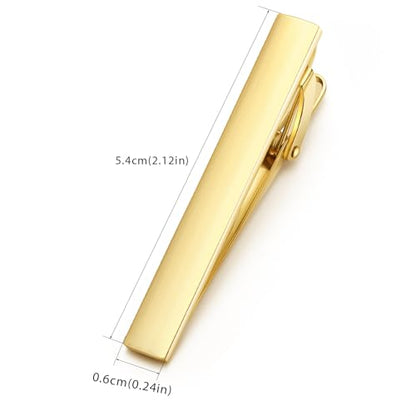 HONEY BEAR 2.12" Standard Tie Clip Bar 3-Piece Set for Men Wedding Business | Classic Minimalist, Steel-Plated Copper Base, Gift-Boxed, Thickened, Rounded Corners, Easy to Slide On, No Snag or Wrinkle - style: Gold Brushed Horizontal with box