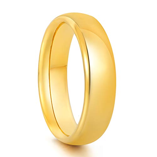 KAZITSAN 2mm 4mm 6mm Stainless Steel Rings for Women Men High Polish Plain Dome Silver/Gold/Rose Gold Wedding Band Comfort Fit - color: 6mm-Gold