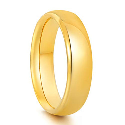 KAZITSAN 2mm 4mm 6mm Stainless Steel Rings for Women Men High Polish Plain Dome Silver/Gold/Rose Gold Wedding Band Comfort Fit - color: 6mm-Gold