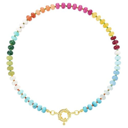 KissYan Beaded Gemstone Necklaces for Women | Colorful Bead Natural Stone Choker with 14K Gold Plated Spring Ring Clasp, Handmade Knot Jewelry for Summer Beach - color: L-Blue & Pink