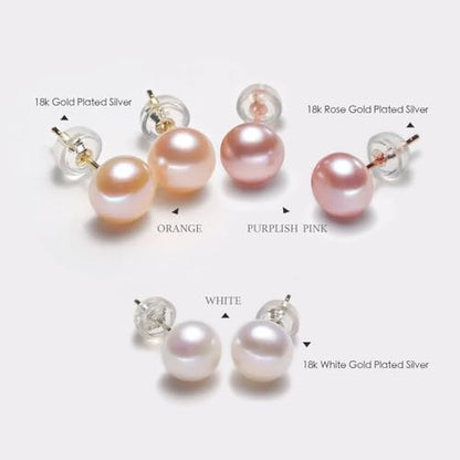 Pearl Earrings Studs for Women 3 Pairs AAAAA+ Freshwater Hypoallergenic Earring stud (18k Gold Plating 925 Sterling Silver) For Wedding Anniversary Birthday Christmas