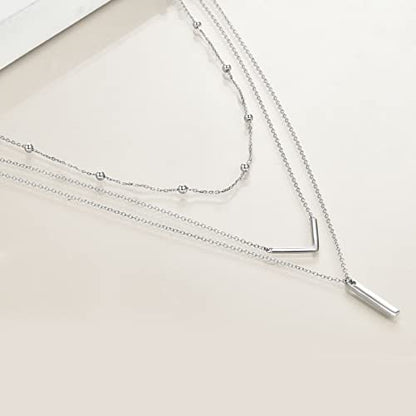 MONGAS Boho Layered Necklace Sterling Silver Triple 3 Stacked Vertical Bar Triangle Long Layering Necklaces Christmas Jewelry Gifts for Women - style: Bar