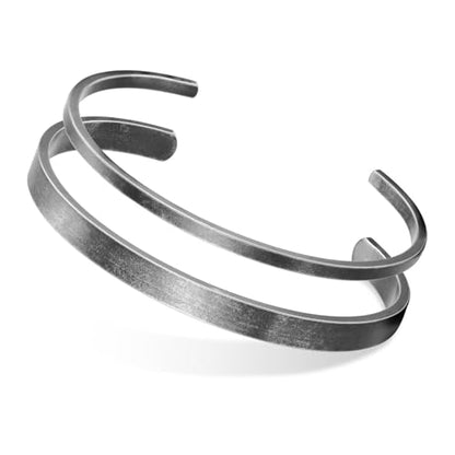 Stainless Steel Mens Cuff Bracelet : Minimal Cool Silver/Black/Gold Plated Open Metal Cuff Bangle Bracelets for Men,Mens Bracelet Jewelry Gift - color: Antique Grey-2-Pack, size: Medium( fit 5.5"-7.2" wrist)