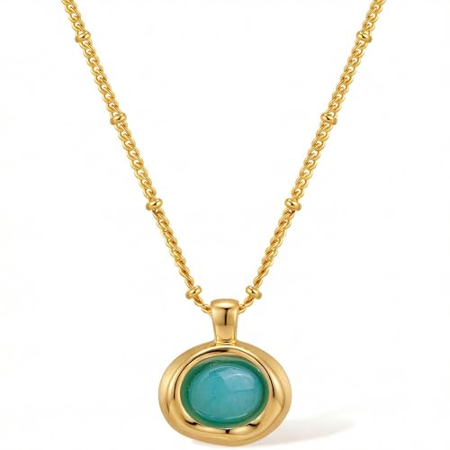Jean Beau Gold Stone Pendant Necklaces for Women, Chunky Gemstone Dangle Necklace Wedding Prom Fashion Jewelry Gift - color: Amazonite Blue