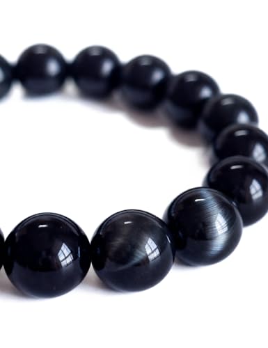 Silan's Natural Obsidian Bracelet with Lucky Card, Black Crystal Stretch Gift for Women, Elastic Adjustable Stone Jewelry - size: 8mm