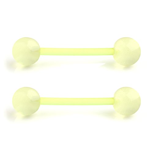14G 16mm Glow in The Dark Flexible Acrylic Straight Tongue Nipple Ring Retainer Piercing - color: 2PCS - Yellow