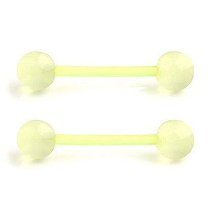 14G 16mm Glow in The Dark Flexible Acrylic Straight Tongue Nipple Ring Retainer Piercing - color: 2PCS - Yellow