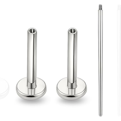 limerencia 16G/18G Hypoallergenic Internal Threaded Titanium Bar Post Replacement,Flat Back Stud Earrings Post Medusa Helix Couch Labret Bar for Women Men Sensitive Ears(A Pair) - color: silver tone, size: 16G-10mm