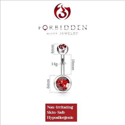 Forbidden Body Jewelry 14g Titanium Double Jeweled CZ Crystal Belly Button Ring - color: Red
