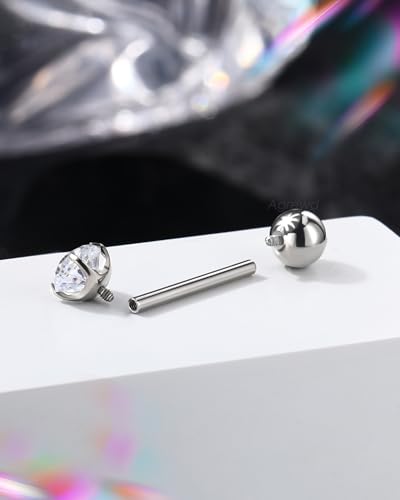 G23 Solid Titanium Tongue Ring Barbell 14G Firework CZ Bar Tongue Rings Surgical Steel Toungue Piercing - color: Silver