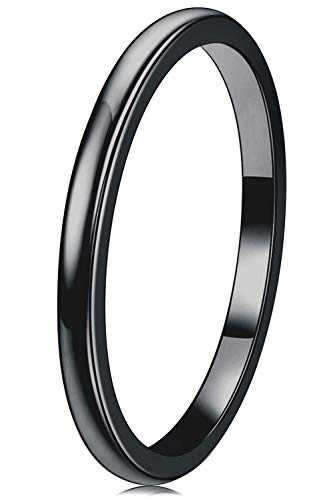THREE KEYS JEWELRY Tungsten Wedding Band for Men Women Silver Polished | 1mm, 2mm, 4mm, 6mm, 8mm, Engagement Gift, Silver, Polished - color: Black 2mm