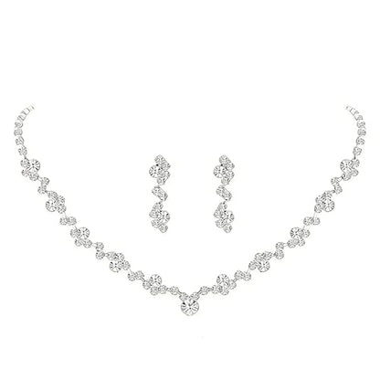 Women's Fashion Jewelry Rhinestone Zircon Necklace and Earring Set Formal Ball Gown Accessories Silver Floral Pendant Bridal Wedding Jewelry Suitable for Weddings, Balls, Banquets, and All Special Occasions - style: TLa057