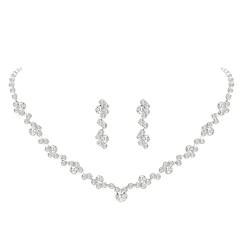 Women's Fashion Jewelry Rhinestone Zircon Necklace and Earring Set Formal Ball Gown Accessories Silver Floral Pendant Bridal Wedding Jewelry Suitable for Weddings, Balls, Banquets, and All Special Occasions - style: TLa057
