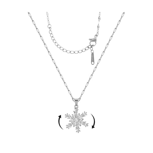 Sunflower Fidget Necklace for Women Gold Moon Necklace Rotating Heart Necklaces Spinning Crystal Flower Anxiety Necklaces Crescent Moons Jewelry Accessories - color: SilverSnowflake