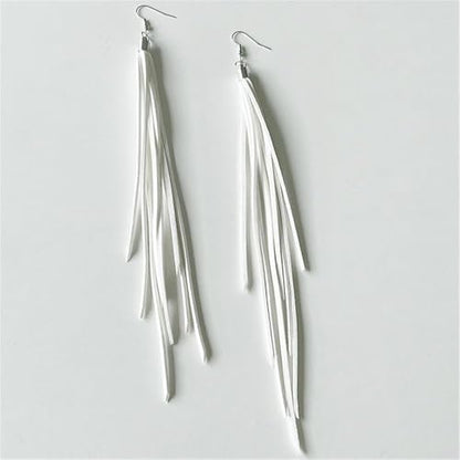 Leather Tassel Earrings Bohemian Tassel Fringe Dangle Earrings Boho Handmade Leather Feather Long Tassel Earrings Western Jewelry for Women - color: White