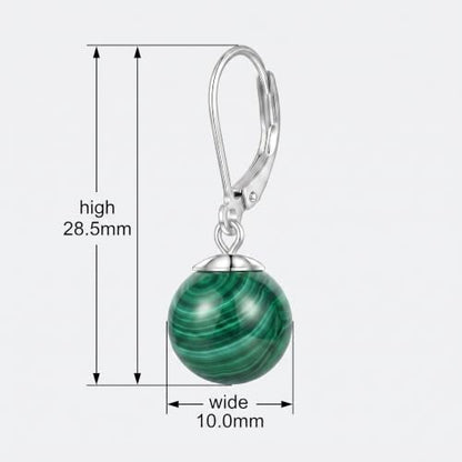 Pearl Leverback Earrings for Women Dangle Round Gemstone Earrings Birthstone Jewelry Gift Anniversary for Her - color: 14 malachite
