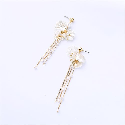 Seashell Pearl Stud Earrings for Women Ocean Sea Theme Sweet Double Layer Acrylic Shell Lightweight Dangle Drop Earrings for Summer Beach Holiday Halloween Party Jewelry Accessories - color: Long pearl shell earrings