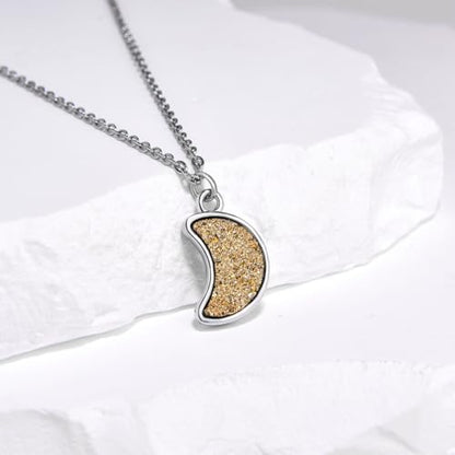 Adabele Natural Druzy Necklace Small Tiny Moon Gemstone Pendant 18 inch Sparkly Agate Stone Crystal Women Jewelry Tarnish Resistant Stainless Steel/Gold Plated Chain - color: Gold druzy - stainless steel