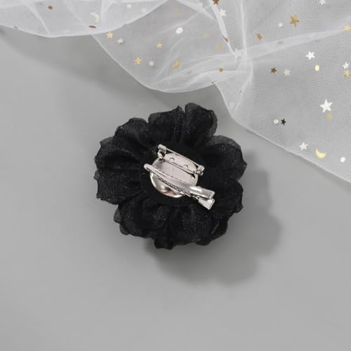 Rose Flower Brooch and Pin With Hair Clip | Black Lapel Pin for Women | Hat Pin | Flower Hair Clip, 3.1 Inches - color: Black