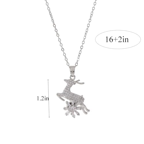 Sunflower Fidget Necklace for Women Gold Moon Necklace Rotating Heart Necklaces Spinning Crystal Flower Anxiety Necklaces Crescent Moons Jewelry Accessories - color: Silver Deer