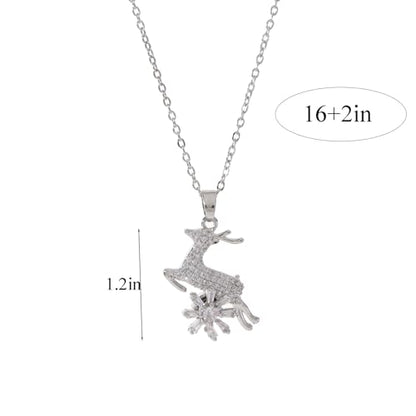 Sunflower Fidget Necklace for Women Gold Moon Necklace Rotating Heart Necklaces Spinning Crystal Flower Anxiety Necklaces Crescent Moons Jewelry Accessories - color: Silver Deer