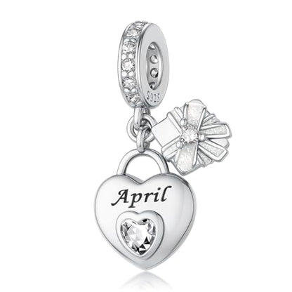 HappyStar 925 Sterling Silver Happy Birthday Bead Charm Love Heart Shape Birthstone Charms for Bracelets Dangle Pendant with 5A Cubic Zirconia Compatible Pandora Bracelets Jewelry Gift for Women - color: 4-April Birthstone Charms