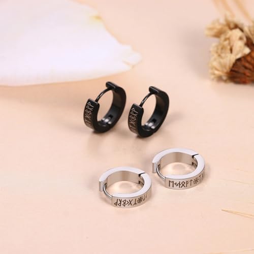 Aroncent 2-8Pcs Womens Mens Huggie Hoop Triangle Earrings Viking Runes Stainless Steel Ear Stud Novelty Black/Gold/Silver - color: D-Viking Earrings-2PCS-C