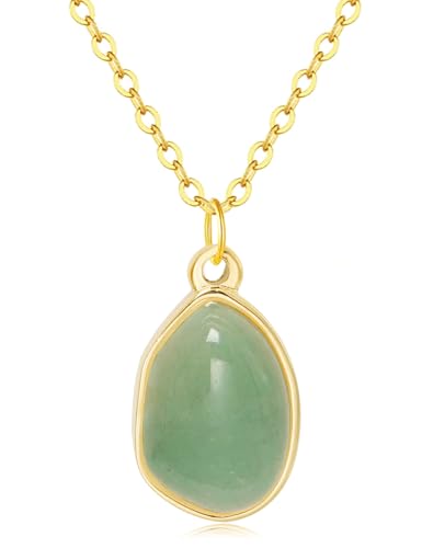 Stone Pendant Necklaces Gemstone Dangle Necklace 18K Gold Plated Teardrop Pendant Necklace for Women - color: Green Gold