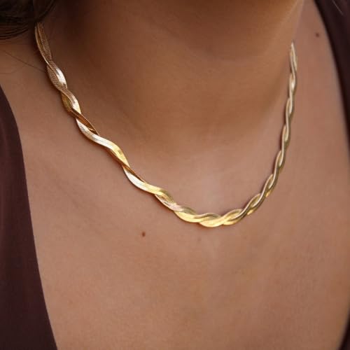 Moodear Gold Necklace for Women 14K Gold Plated Chain Necklace | Gold Chunky Necklace, Dainty Cuban Link Paperclip Chain Layered Necklace, Trendy Fashion Gift for Women Daily Wear - style: Snake Chain