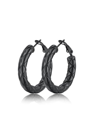 FindChic Chunky Hoop Earrings for Women, Silver/Black/14K Gold Plated Crossover Patterned Hollow Tube Rounded Loop Earrings, 30mm/40mm/60mm/80mm Hoops with Custom Name Options and Gift Box - color: a.Black, size: 30MM