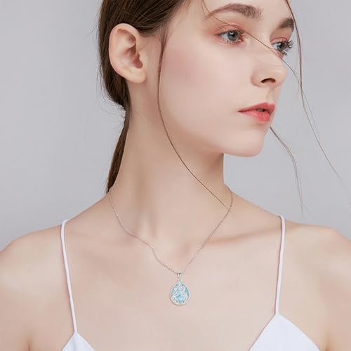 YAFEINI Teardrop Necklace Sterling Silver Filigree Irish Pendant Necklace Natural Stone Moonstone/Lapis Lazuli/Larimar/Moss Agate Necklace Jewelry - color: Larimar Filigree Necklace