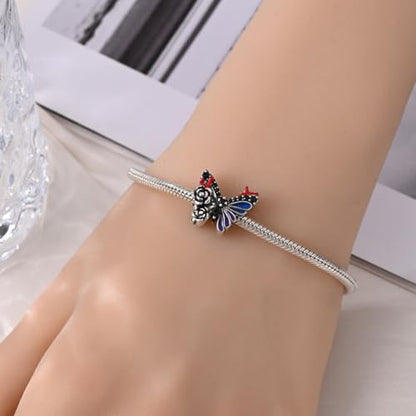KUNSIR Charms Beads fits Pandora Charm bracelets for Woman 925 Sterling Silver Dangle Pendant Bead Jewelry Beads Gifts Happy Birthday Charms for Women Bracelet&Necklace - style: Dark Butterfly Beads