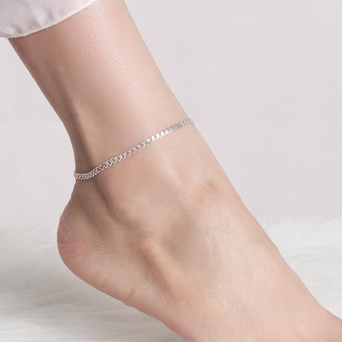 Dankadi 925 Sterling Silver Anklets Bracelet Women/Men Waterproof Simple Durable Chopin Chain/Cuban Link/Figaro/Box/Twist Rope Chain For Beach Foot Jewelry Gift - color: 3MM Blade Chain, size: 30cm