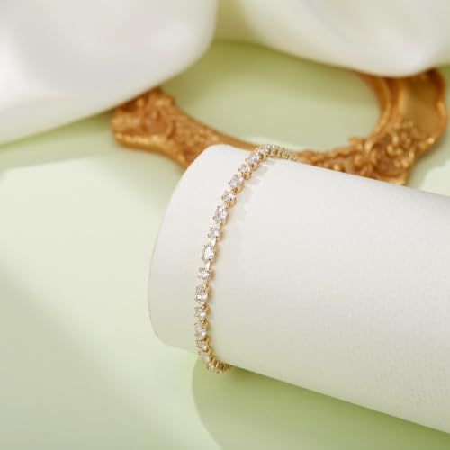 FANZE Gold Plated Cubic Zirconia Tennis Bracelets for Women Dainty Trendy Adjustable Bracelet Jewelry Gift for Ladies Wedding Mother Birthday Anniversary - style: Gold CZ bracelet