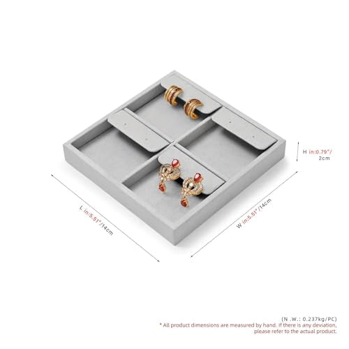 Microfiber 4 Slots Jewelry Earring Display Tray | Earring Display Organizer Tray Gray - size: 5.51" x 5.5" x 0.78"