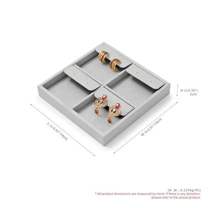 Microfiber 4 Slots Jewelry Earring Display Tray | Earring Display Organizer Tray Gray - size: 5.51" x 5.5" x 0.78"