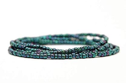 Kathy Bankston Handmade Metallic Blue Purple Seed Bead Necklace, Thin 2mm Single Strand Beaded Necklace