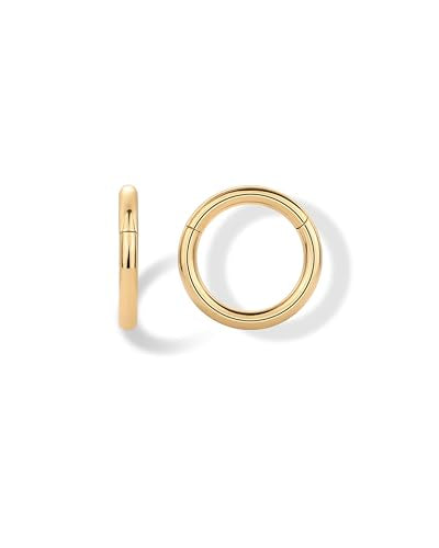 PAVOI Clicker Hoop Earrings for Women & Men, 14K Gold Plated Hinged Huggies | Hypoallergenic Titanium Piercing Earrings, Piercing Jewelry Cartilage Helix Nose Ring Tragus Rook Septum 16-18-20 Gauges - color: Yellow Gold, size: 18 Gauge 6mm