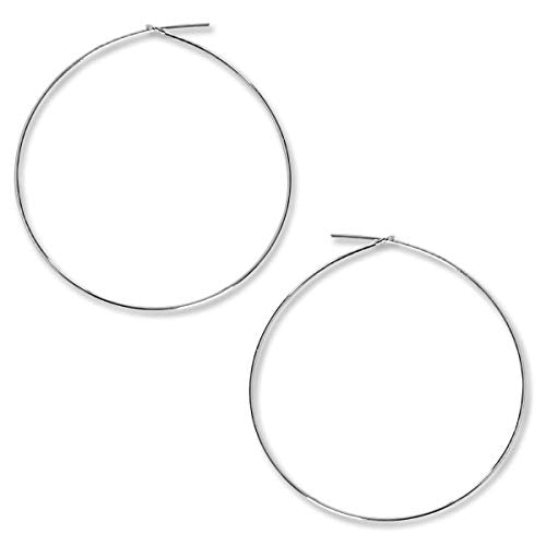 Thin Hoop Earrings for Women - Lightweight Wire Threader Loop Drop Dangles | Plated in 18K Gold or 925 Sterling Silver, Hypoallergenic and Safe for Sensitive Ears - color: 925 Silver Plated - 2" inch