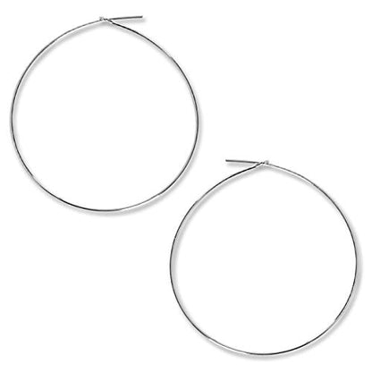 Thin Hoop Earrings for Women - Lightweight Wire Threader Loop Drop Dangles | Plated in 18K Gold or 925 Sterling Silver, Hypoallergenic and Safe for Sensitive Ears - color: 925 Silver Plated - 2" inch