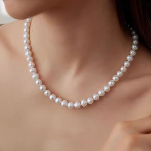 White Genuine Freshwater Cultured Pearl Necklace For Women And Men | Full Sizes from 3mm to 14mm Freshwater Pearls, AAA Grade & Above, A Love Gift Choice For Anniversaries And Birthdays - size: 8-9mm 18in