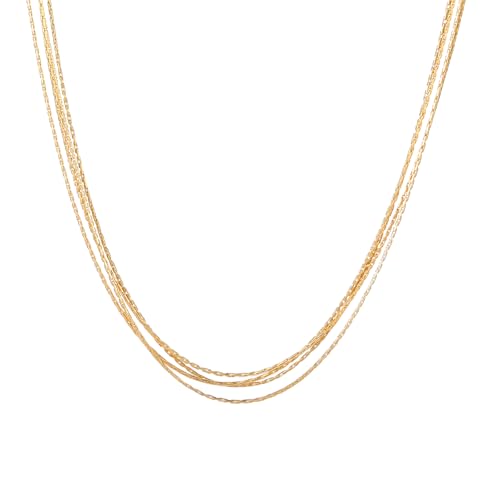 18K Gold Plated Layered Herringbone Necklaces for Women Dainty Layering Beaded Snake Chain Choker Moon Coin Pendant Necklace Trendy Stainless Steel Jewelry - color: Four Wire-Gold