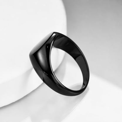 MYNENEY Stainless Steel Round Statement Pinky Signet Rings for Men Women - color: Black