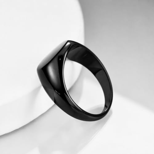 MYNENEY Stainless Steel Round Statement Pinky Signet Rings for Men Women - color: Custom-Black