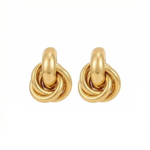 Jean Beau Chunky Gold Stud Earrings for Women Trendy Gold Plated Dangle Drop Prom Birthday Fashion Office Jewelry Gift - color: Chunky Knot
