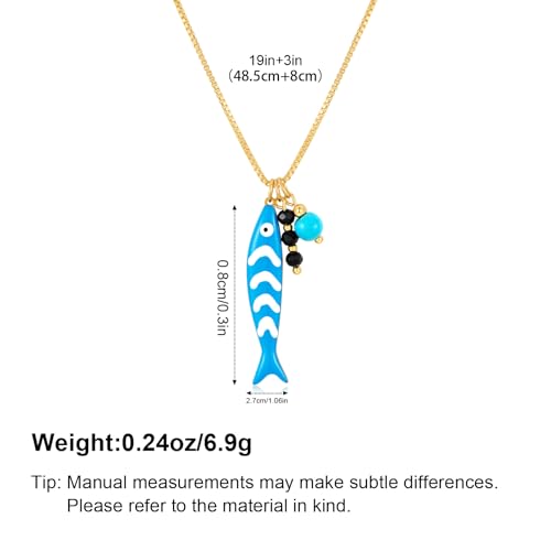 Fish Necklace for Women Gold Plated Fish Pendant Adjustable Necklace Bohemian Beach Jewelry - style: blue fish