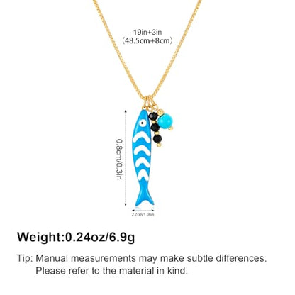 Fish Necklace for Women Gold Plated Fish Pendant Adjustable Necklace Bohemian Beach Jewelry - style: blue fish