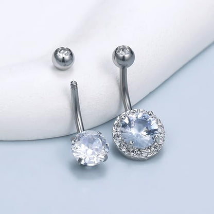 Vsnnsns 14G Belly Button Ring Piercing Jewelry 316L Stainless Surgical Steel Heart CZ Pearl Butterfly Flower Navel Rings Dangle Belly Button Ring Navel Piercing Jewelry for Women Men Hypoallergenic - color: Silver-Clear CZ
