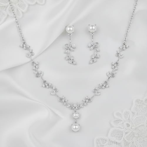 Silver Jewelry Sets for Women Rhinestone Necklace Dangle Earrings Bracelet Set Bridal Wedding Jewelry Sets for Brides Bridemaid Prom Costume Accessories Jewelry - style: Silver Jewelry Set style4